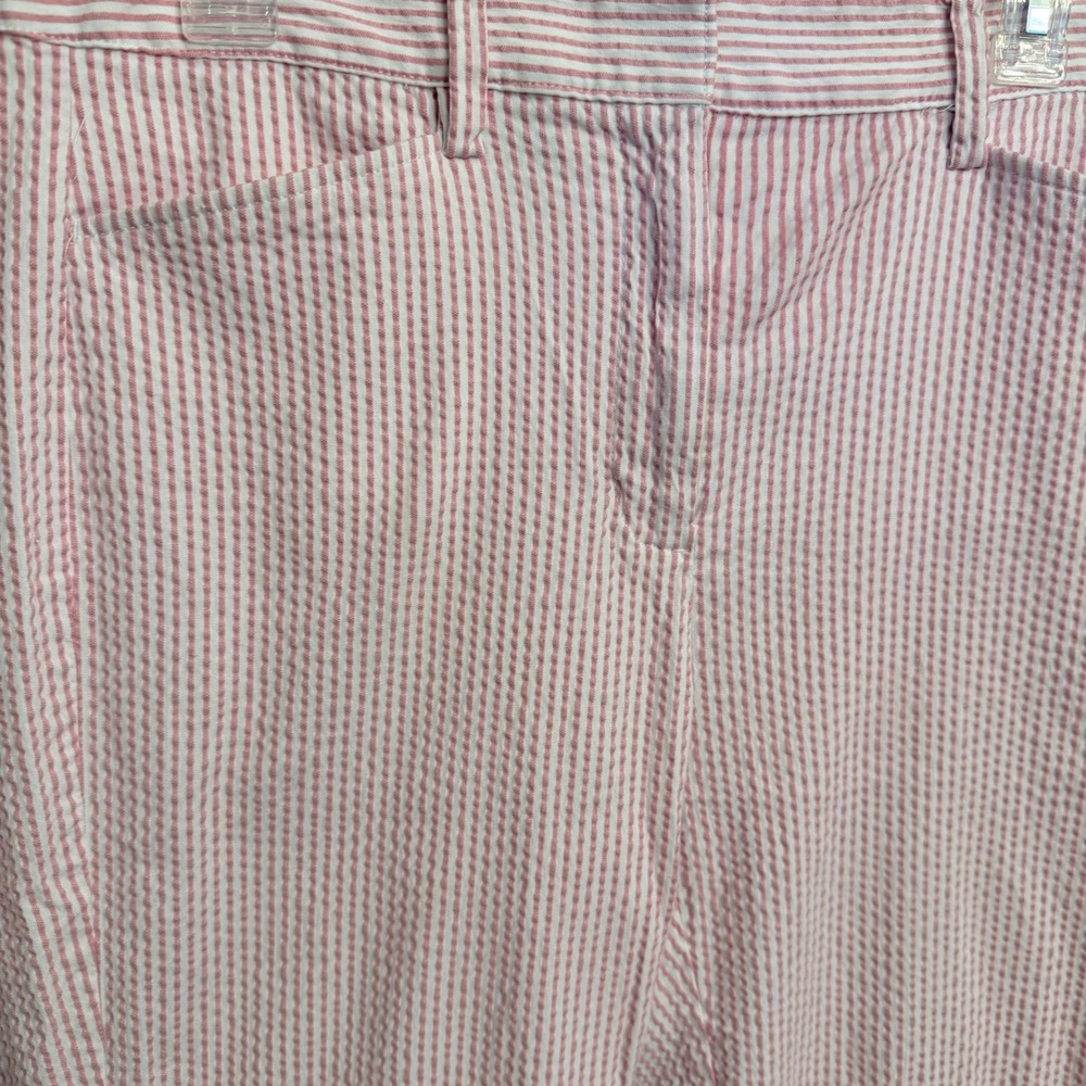 Lands End Womens Pink Seersucker Striped Mid Rise Slim Leg Pants Size 10 Preppy - Picture 2 of 8